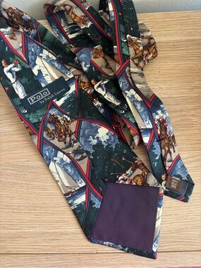 Polo Ralph Lauren Vintage 1990s 100% Silk Polo & Sail Scene Tie